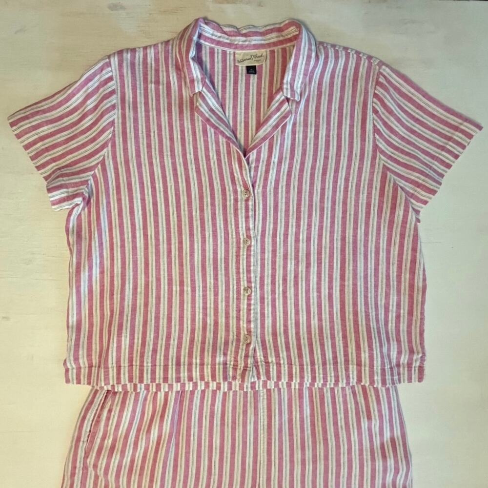Universal Thread Linen Blend Pajama Set Womens Size XL Striped Shorts Lounge - Picture 3 of 14